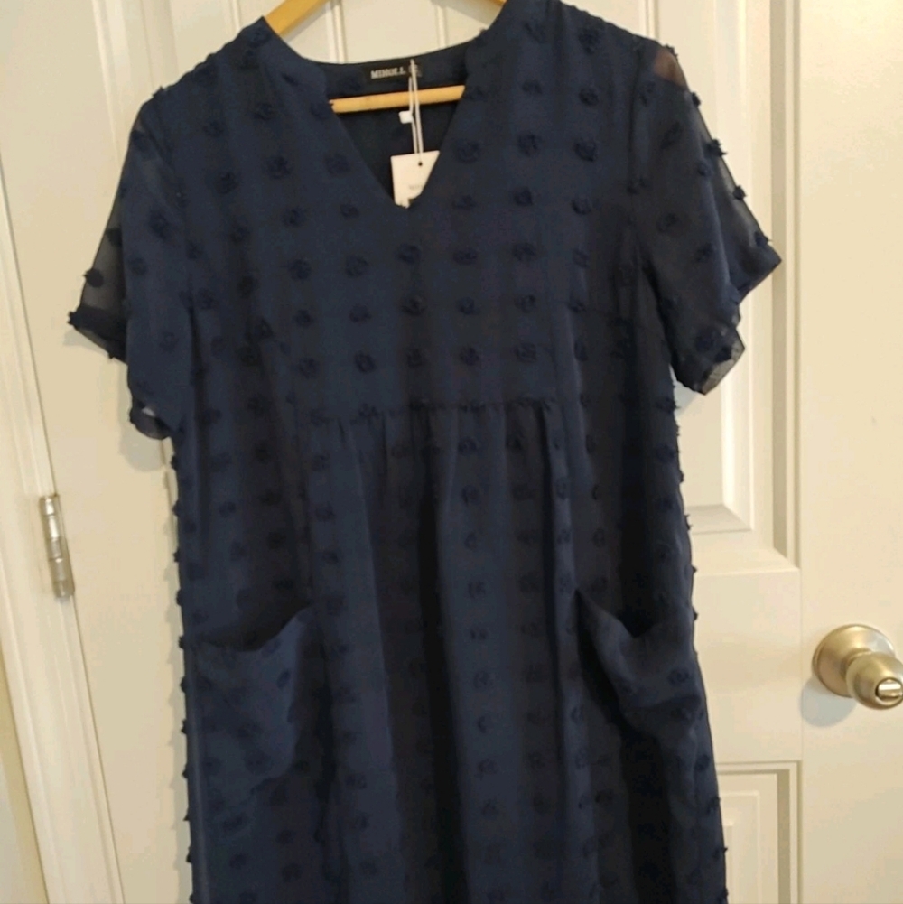 MIHOLL Navy Textured Dress Size Small